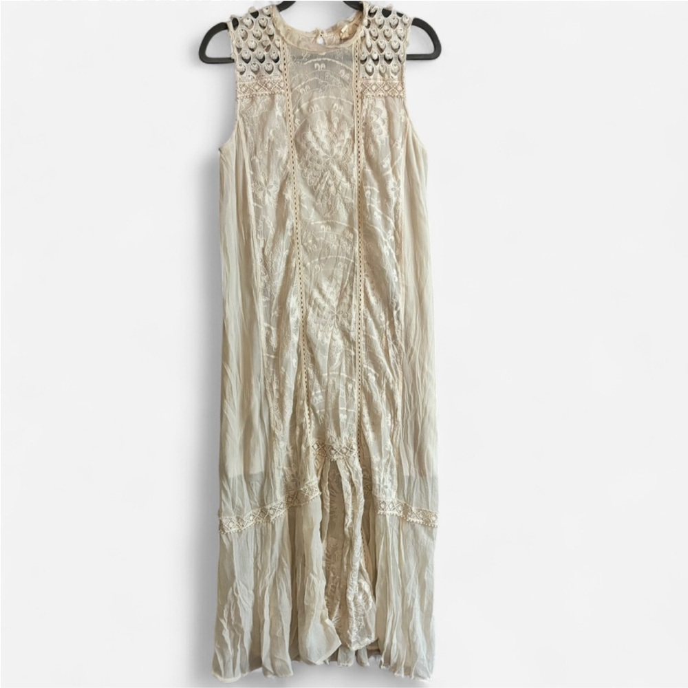 Cream lace crochet boho maxi dress